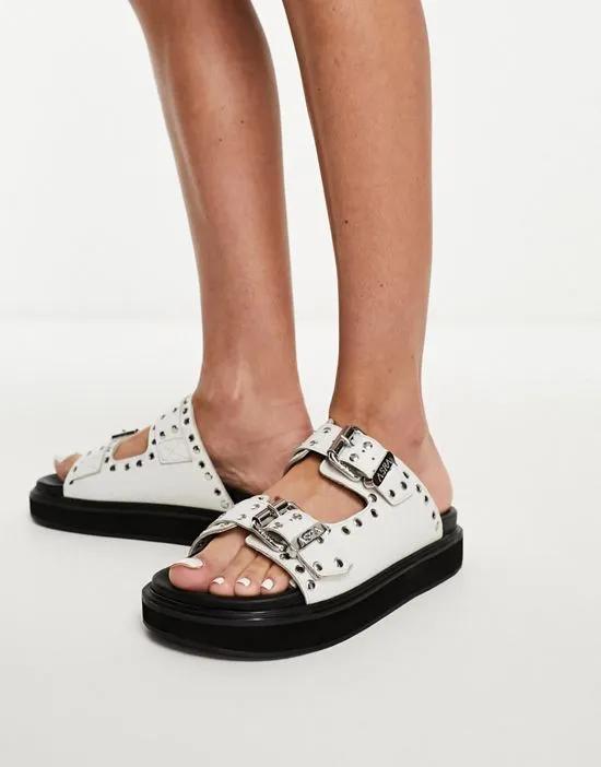 Exclusive Siana slide sandals with studs in white leather