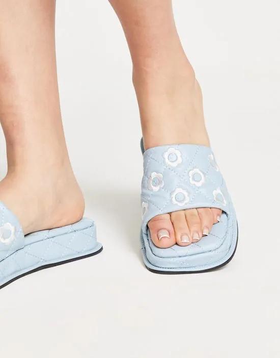 Exclusive square toe sandals in baby blue with daisies