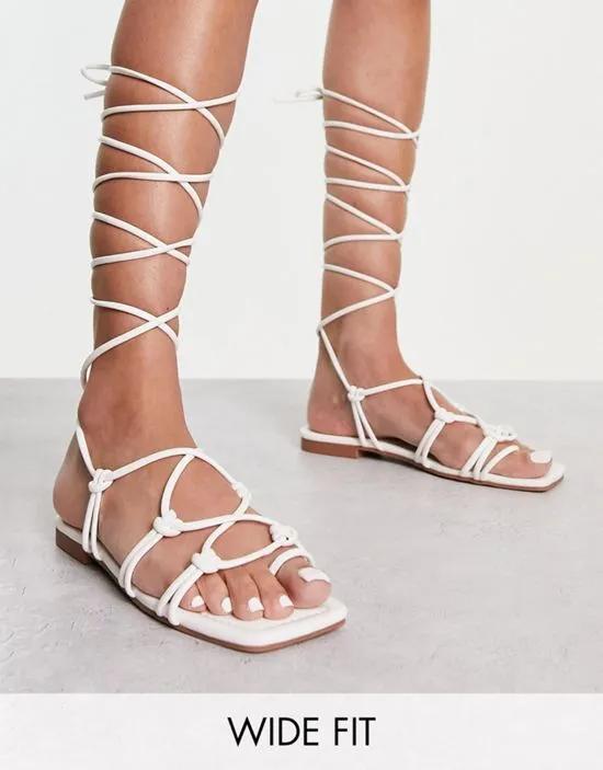 Exclusive strappy ghillie tie sandals in off white