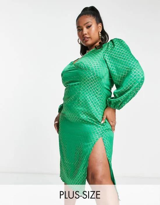 exclusive thigh split midi dress in emerald
