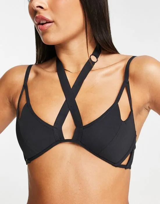 Exclusive triangle bralette with strapping and cut out detail in black - BLACK