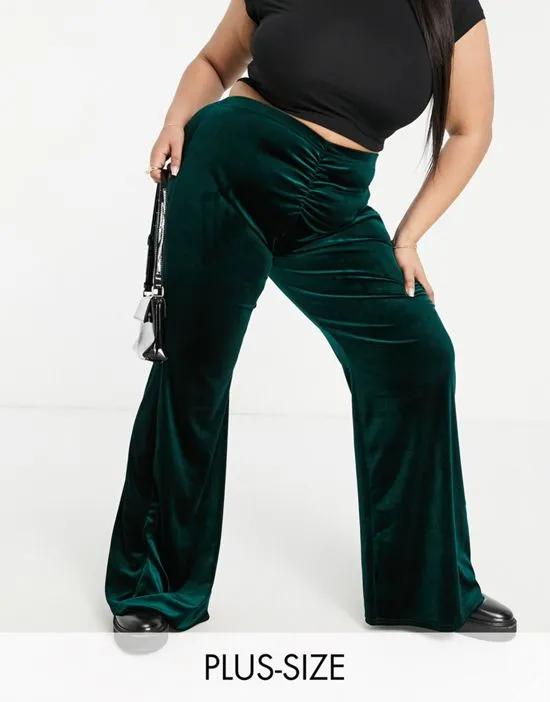 Exclusive velvet flare pants in emerald green - part of a set