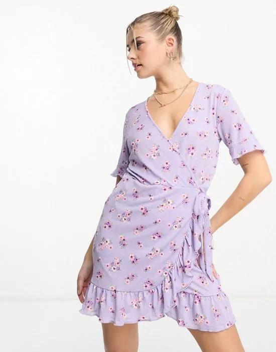 exclusive wrap mini tea dress in lilac vintage floral