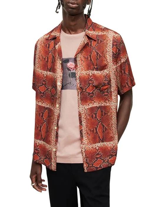 Exo Snake Print Regular Fit Button Down Camp Shirt