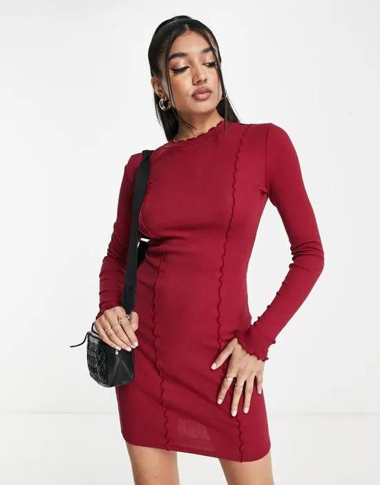 exposed lettuce seamed dress in red