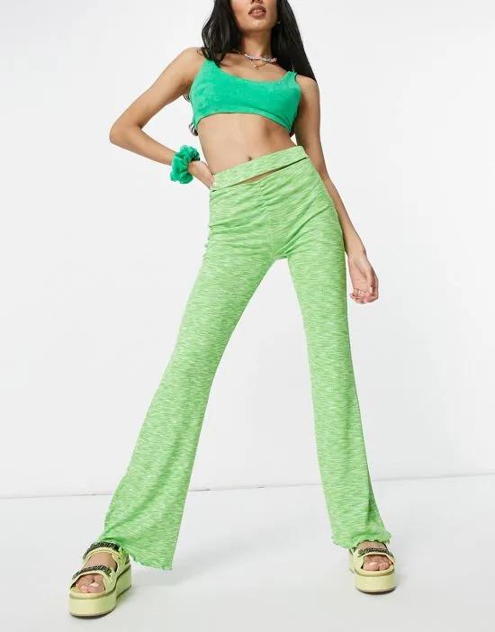 exposed seam space dye flare pants set in green