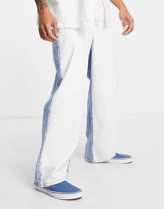 extreme baggy jeans in white & blue splice