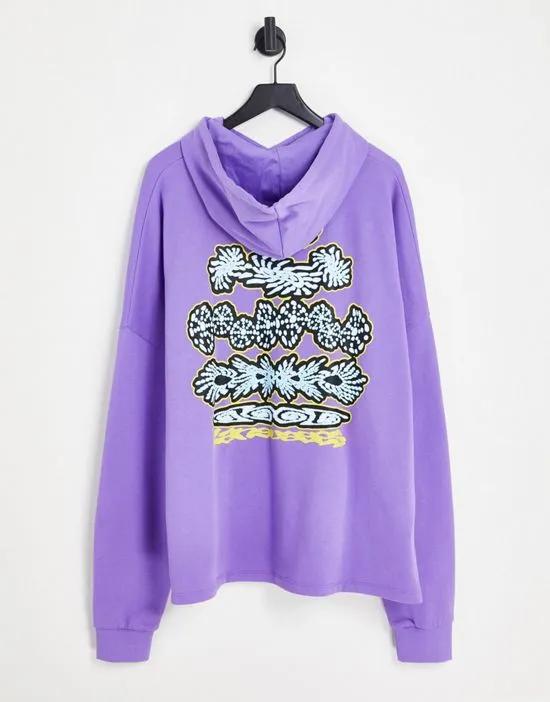 extreme oversized hoodie in purple with graphic back print