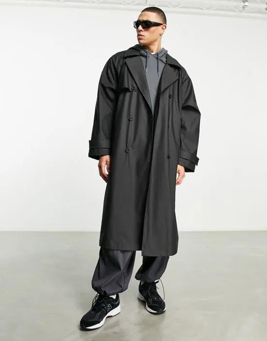 extreme oversized rubberized trench coat in black