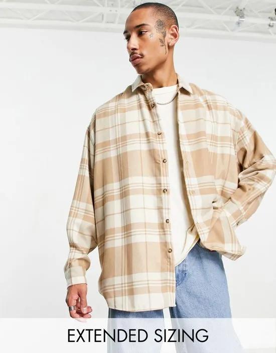 extreme oversized shirt in beige plaid
