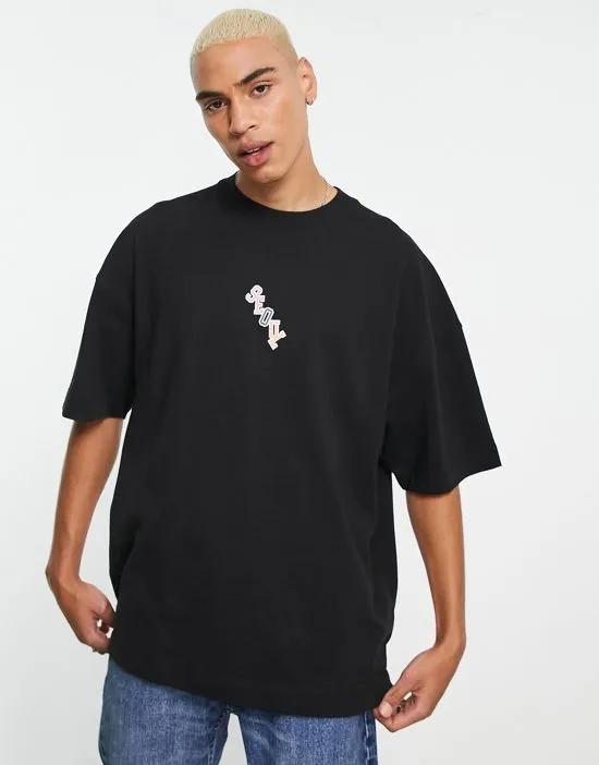 extreme oversized T-shirt with Seoul print in black