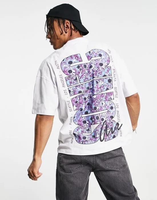 extreme oversized T-shirt with vertical floral print in white