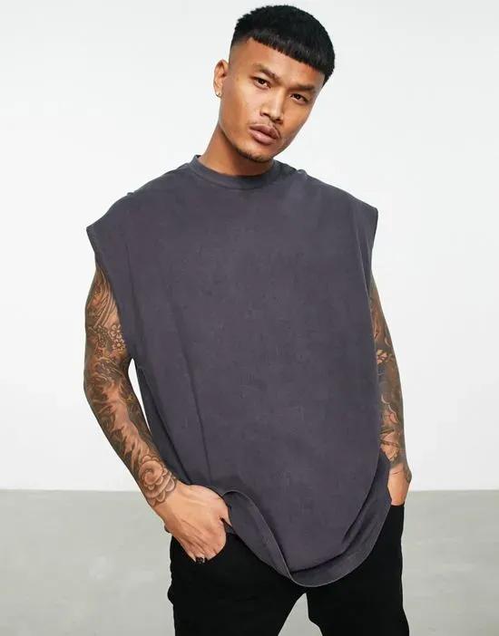 extreme oversized tank top in washed black