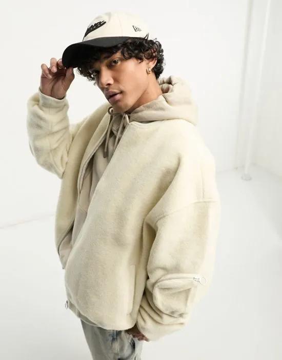 extreme oversized wool look texture bomber jacket in beige