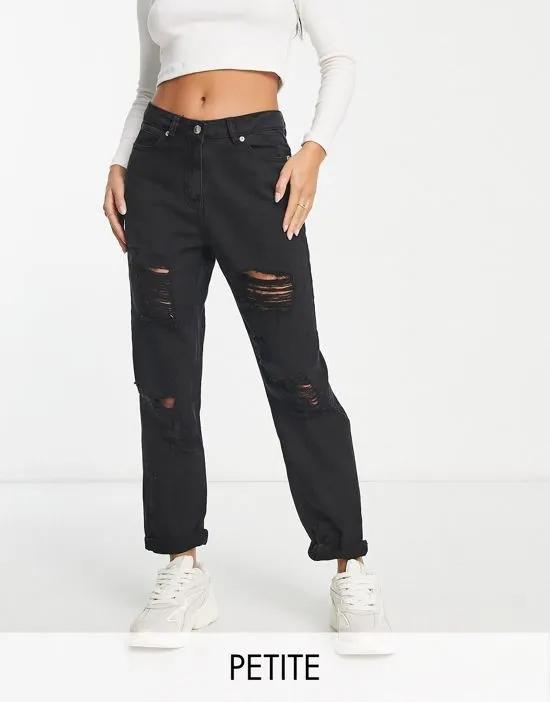 extreme rip mom jeans in charcoal
