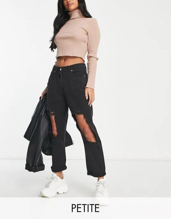 extreme rip mom jeans in charcoal