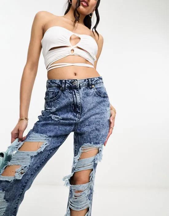 extreme ripped boyfriend jeans in acid wash