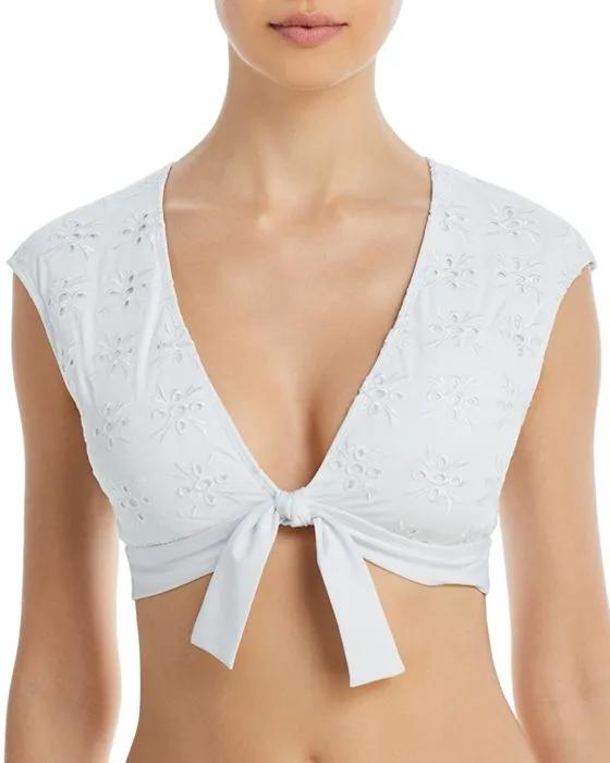 Eyelet Embroidered Tie Front Bikini Top - 100% Exclusive