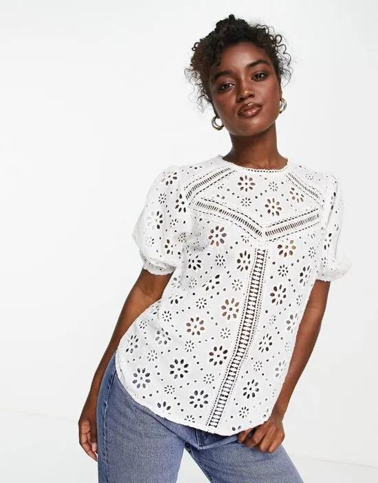 eyelet lace top in white
