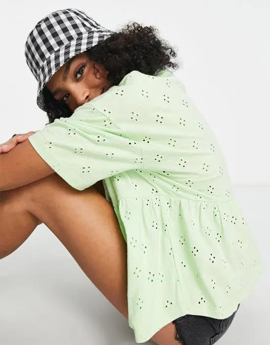 eyelet smock top in washed green