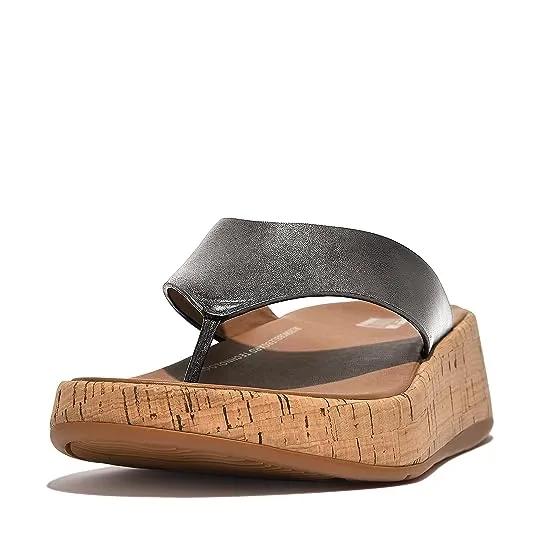 F-Mode Leather/Cork Flatform Toe Post Sandals