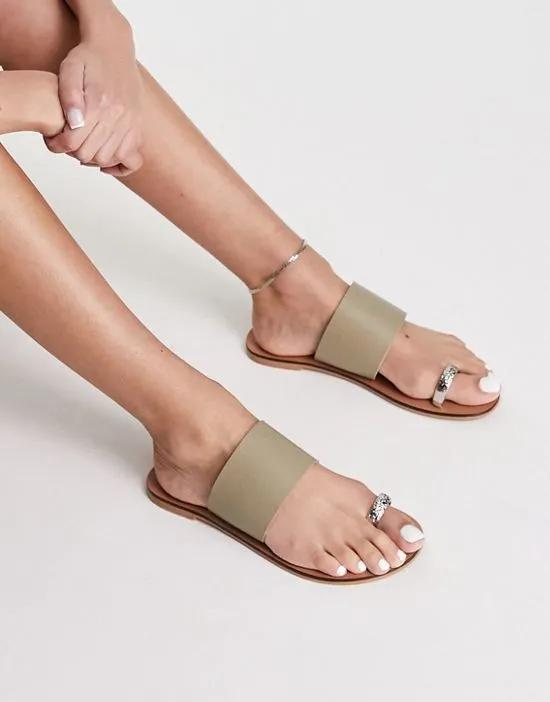 Fabian leather toe loop flat sandal in khaki