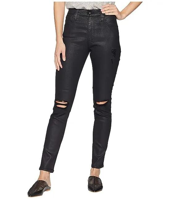 Farrah Skinny Ankle in Lacquered Distressed Pure Black