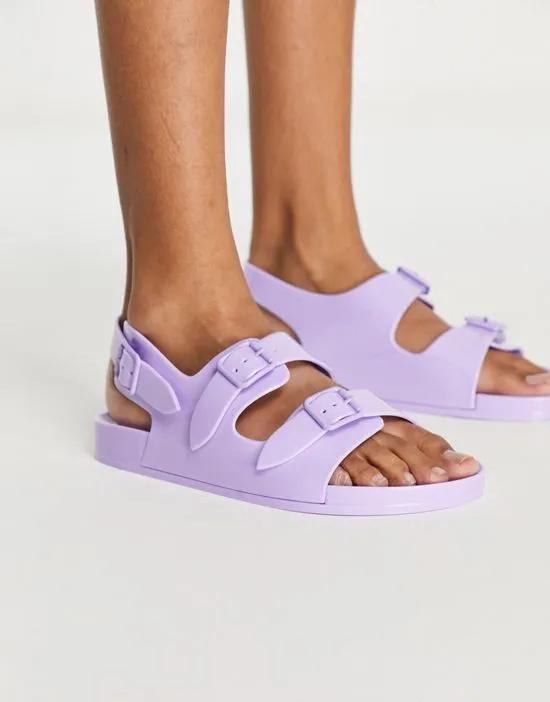 Fate jelly flat sandals with buckles in lilac