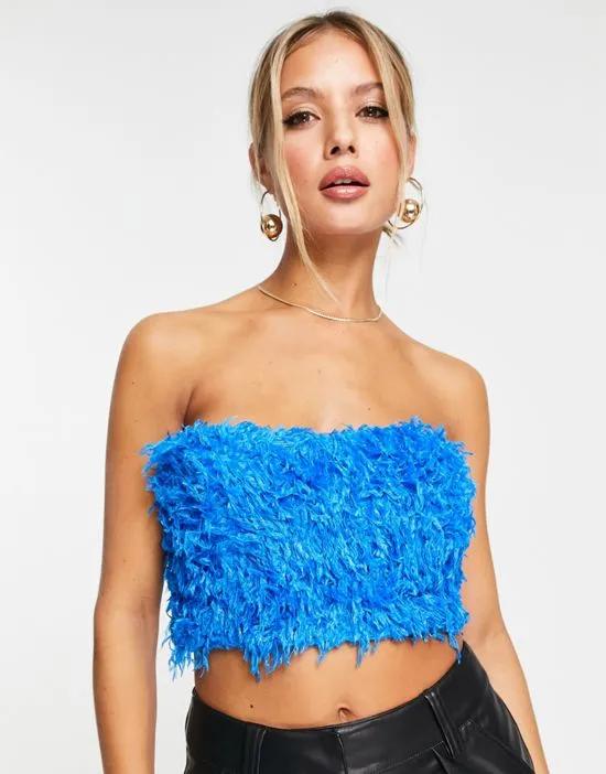 faux feather bandeau top in blue