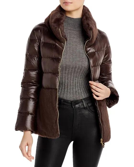 Faux Fur and Down Puffer Jacket