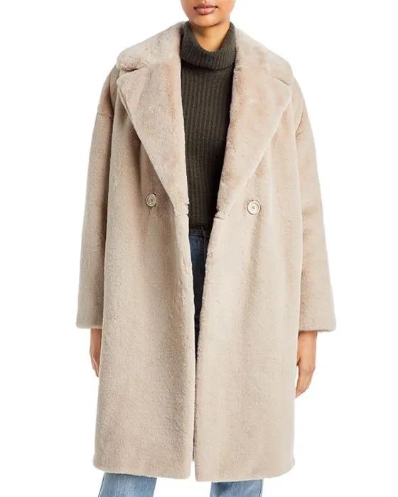 Faux Fur Double Breasted Cocoon Coat