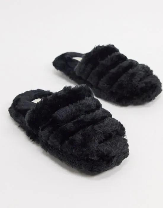 faux fur slippers in black