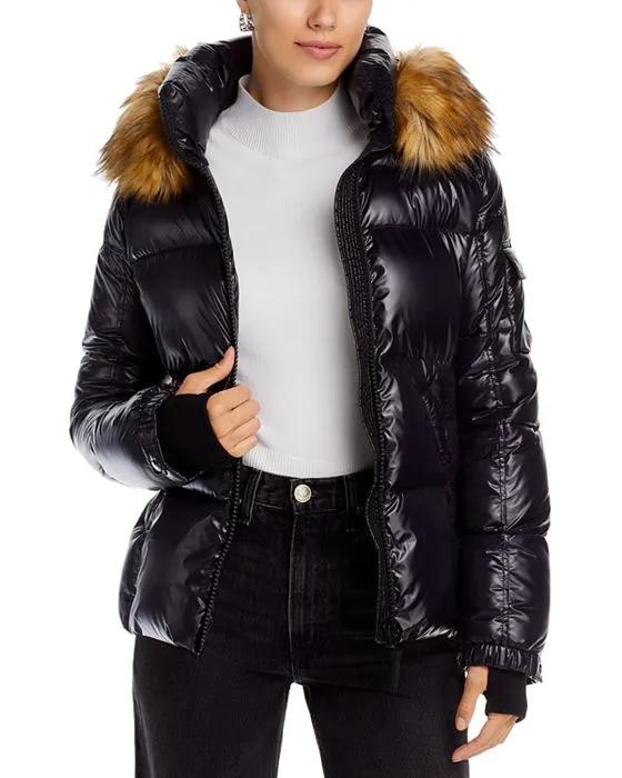 Faux Fur Trim Gloss Puffer Jacket - 100% Exclusive