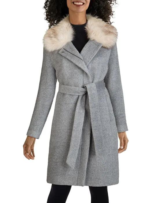 Faux Fur Trim Mid Length Coat