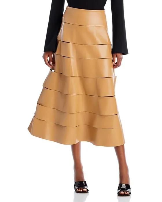 Faux Leather Banded Midi Skirt