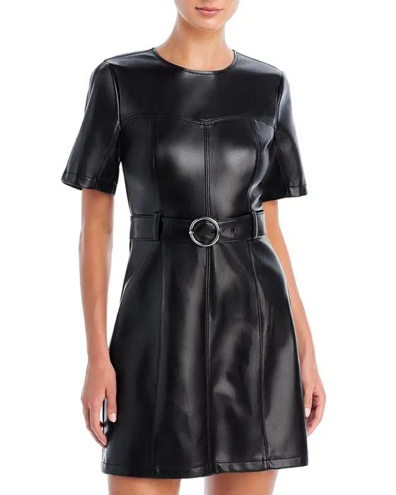 Faux Leather Belted Mini Dress