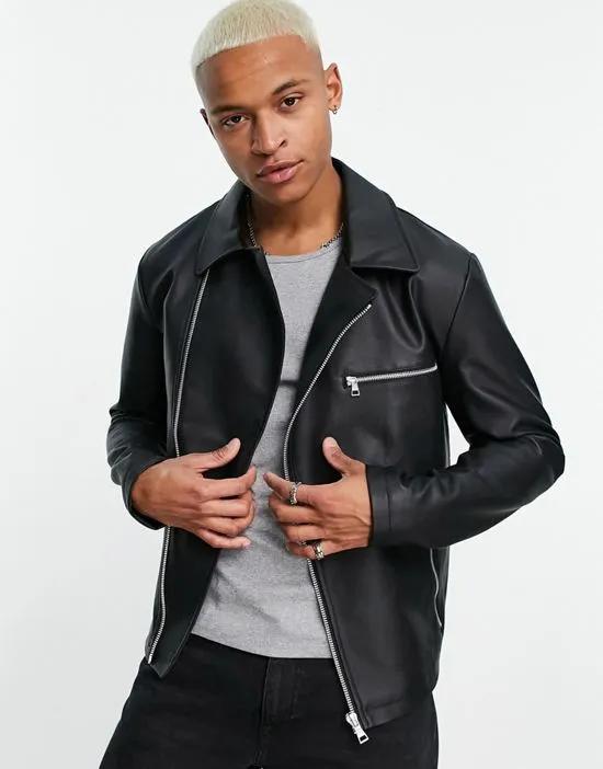 faux leather biker jacket in black