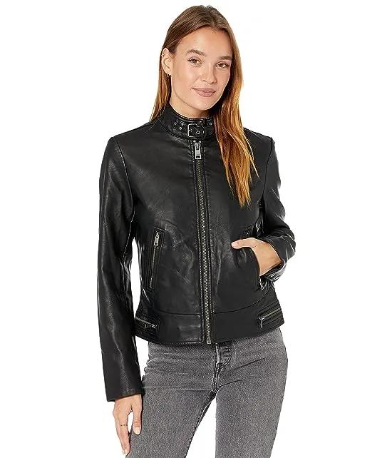 Faux Leather Buckle Racer Jacket