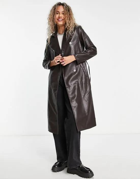 faux leather coat in brown