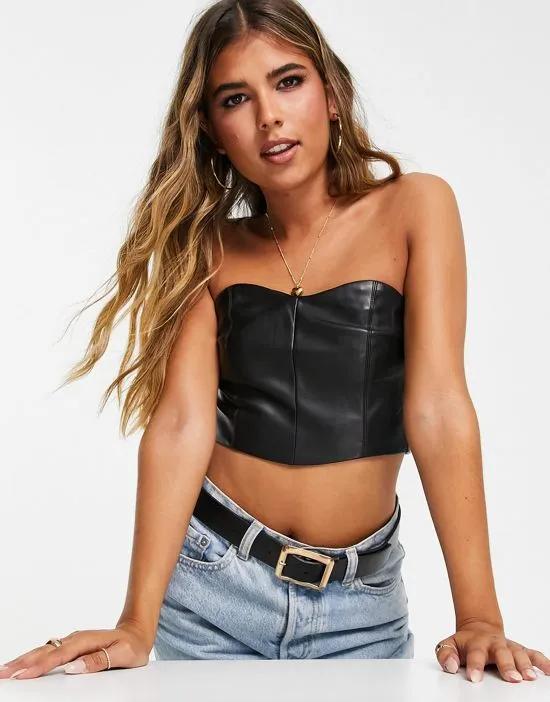 faux leather corset top in black - part of a set