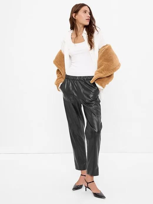 Faux-Leather Cropped Pants