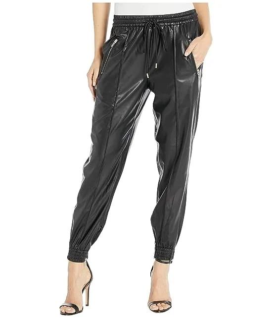 Faux Leather Drawstring Jogger w/ Zipper Pockets in Running Wild