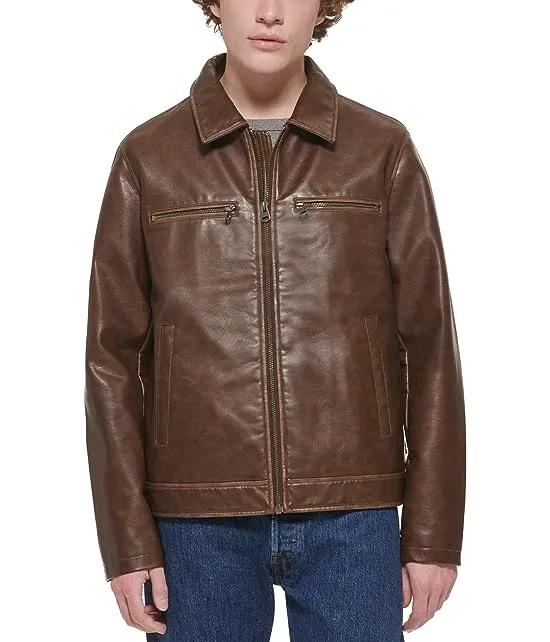 Faux Leather Jacket w/ Laydown Collar