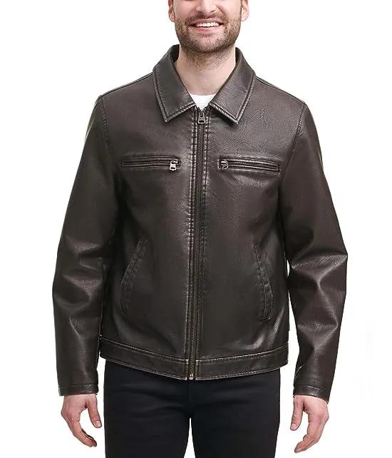 Faux Leather Jacket w/ Laydown Collar