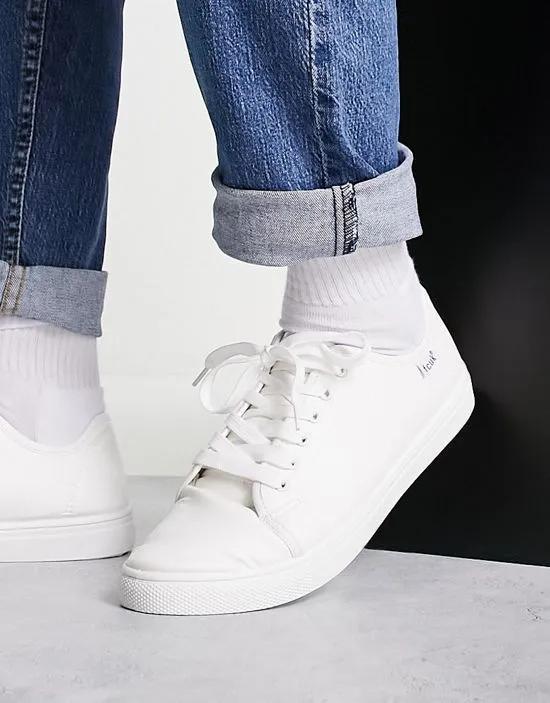 faux leather lace up canvas sneakers in white