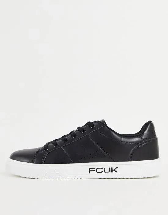 faux leather lace up sneakers in black