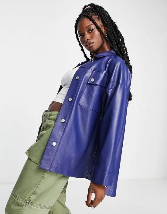 faux leather oversized shirt in navy