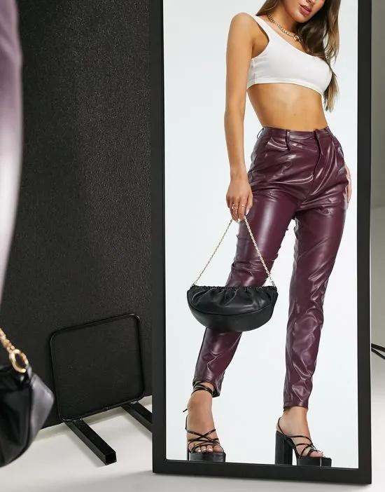 faux leather pants in wine