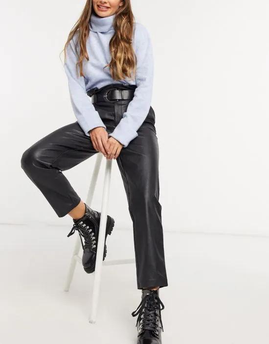 faux leather paperbag pants in black