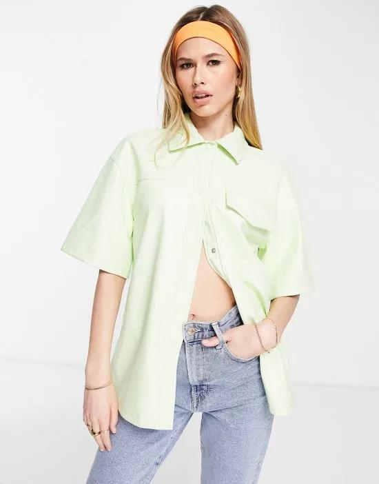 faux leather short sleeve shirt in lime
